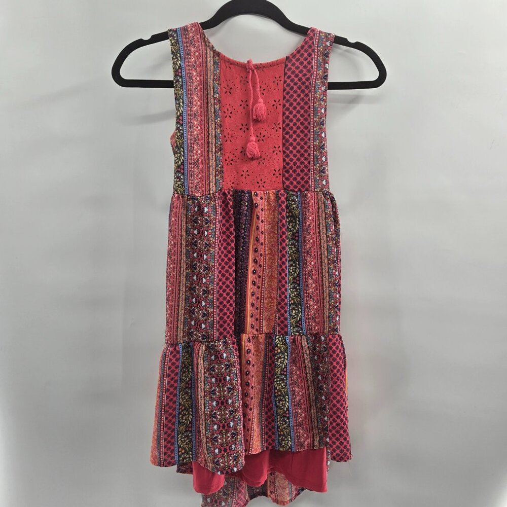 Zoey Girl Orange Multicolor Boho Patchwork Lined Dress Girl's Size 12